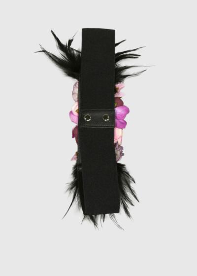 Reyes black women's belt with flower appliqué - back