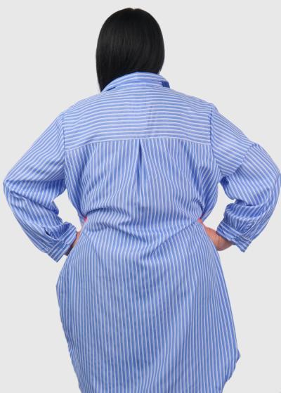 Aniceta синяя удлиненная блузка в полоску - back