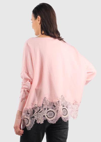 Catalina розовый джемпер с кружевной отделкой - back