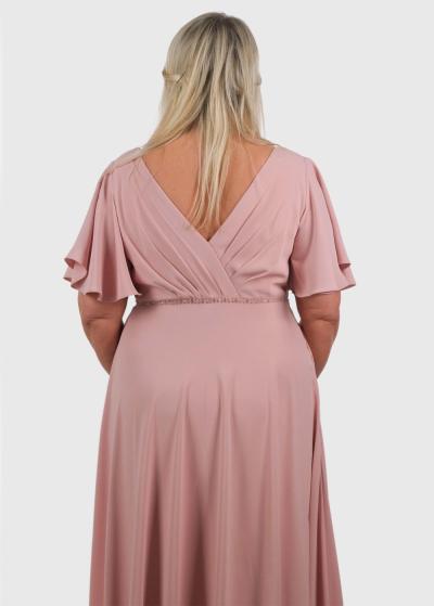 Aminta Plus Size light pink long evening dress - back
