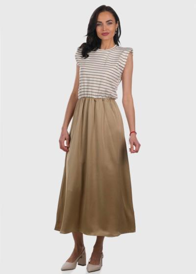 Ame beige long striped dress - back