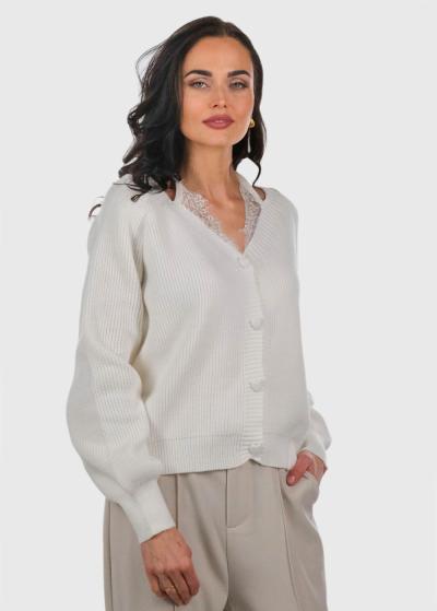 Angeletta white cardigan with lace inserts - back