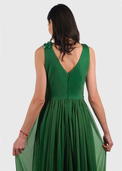 Arsinoe green long evening dress - back
