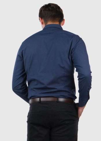 Slim Fit темно-синяя мужская рубашка с принтом - back