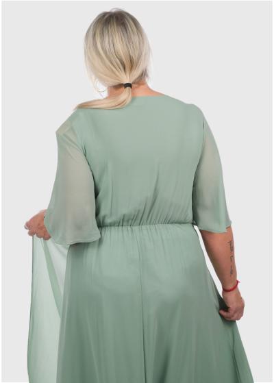 Ellis Plus Size light green long evening dress - back
