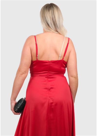 Elza red long cami strap evening dress  - back