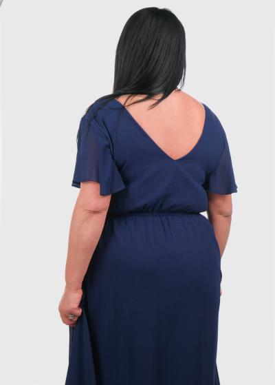 Ishani Plus Size dark blue long evening dress - back