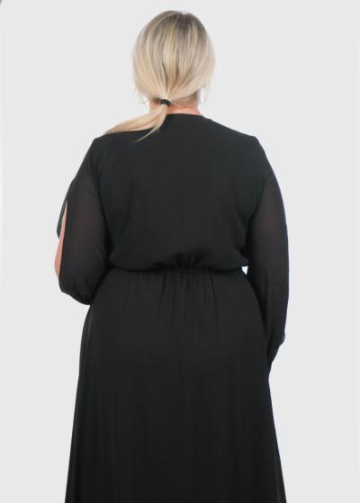 Ionela Plus Size black long sleeve evening dress - back