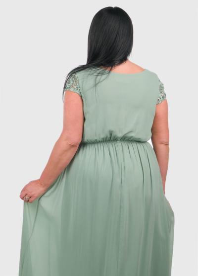 Ipek Plus Size light green evening dress with embellished upper - back