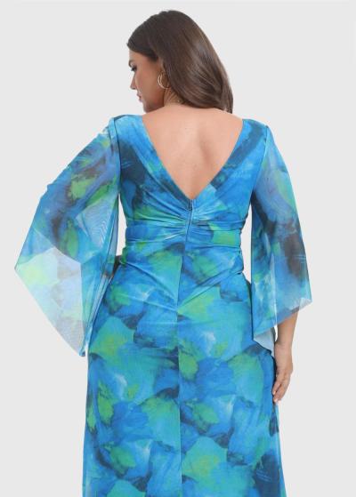 Janelle Plus Size blue evening dress with split - back