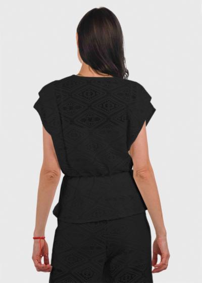 Barbara черная кружевная блузка с поясом - back