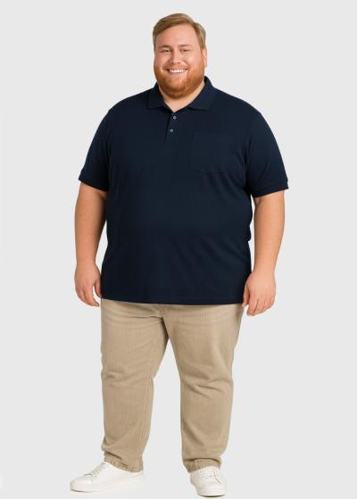 Rocco Lielo izmēru tumši zils vīriešu polo krekls ar kabatu - back