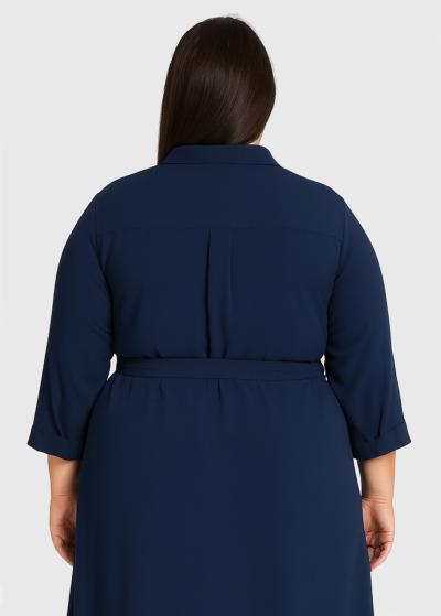 Tavita Lielo izmēru tumši zila kleita ar jostu  - back