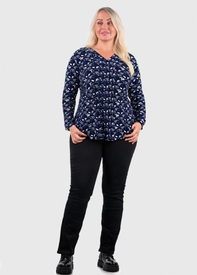 Jade Lielo izmēru tumši zila blūze ar rakstu - back