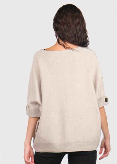 Pam bēšs džemperis ar trīs ceturtdaļu piedurknēm - back