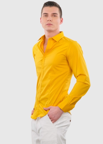 Antioco Slim Fit желтая мужская рубашка - back