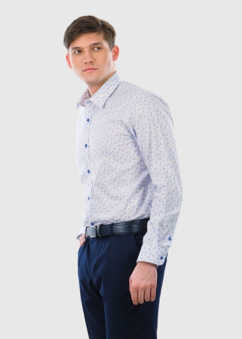 Slim Fit белая мужская рубашка с принтом - back