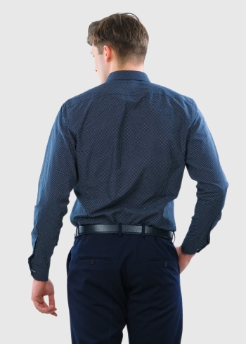 Slim Fit темно-синяя мужская рубашка в горошек - back