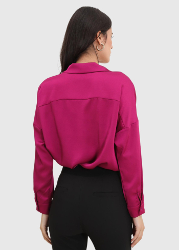 Dina розовая атласная женская рубашка - back