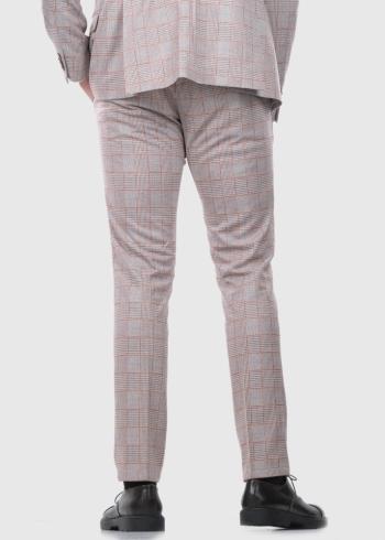 Bastiano Slim Fit бежевые мужские брюки в клетку - back