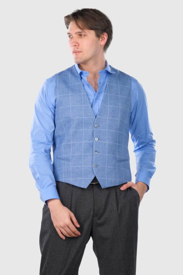 Justino gaiši zila klasiska rūtainā veste