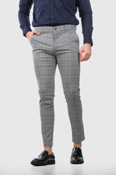 Calvino Slim Fit grey mens checkered pants