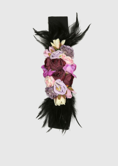 Reyes black women's belt with flower appliqué
