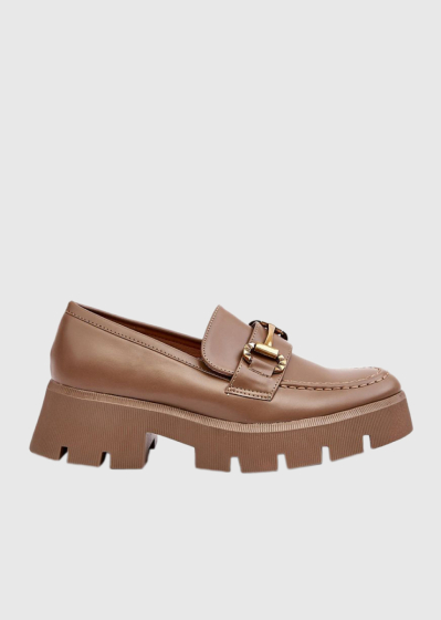 Arsenia khaki metal buckles loafers
