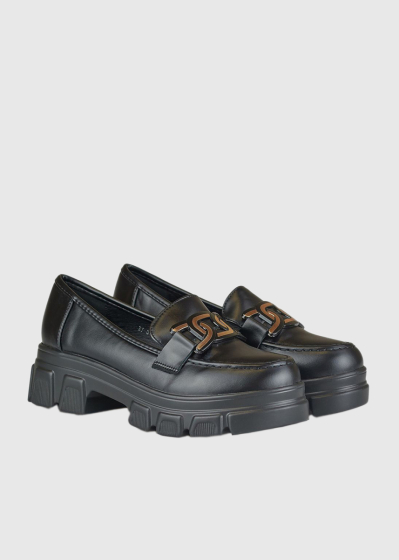 Bernarda black women's metal buckles loafers