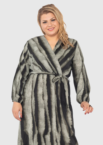 Almudena Plus Size khaki long patterned dress 