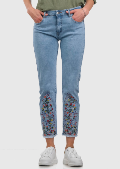 Jordana Skinny Fit zili sieviešu džinsi ar aplikāciju