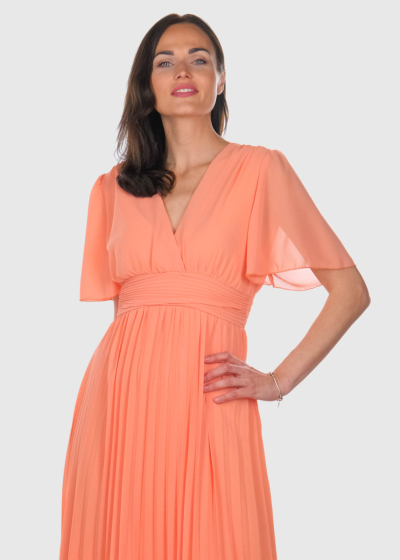 Guadalupe peach dress with pleated skirt