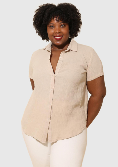 Olalla Plus Size beige blouse with short sleeves