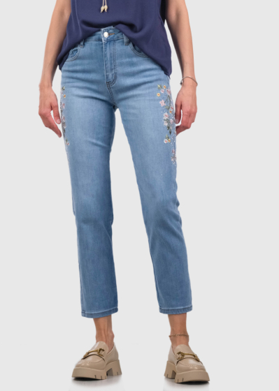 Alli Slim Fit zili sieviešu džinsi ar aplikāciju