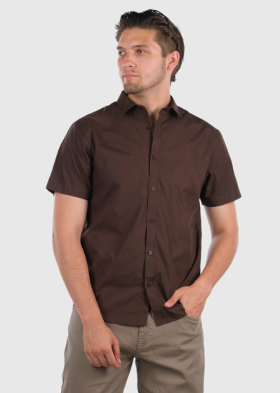 Josué Slim Fit темно-коричневая рубашка с короткими рукавами