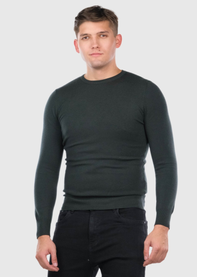Gianni dark green men's sweater with round neck