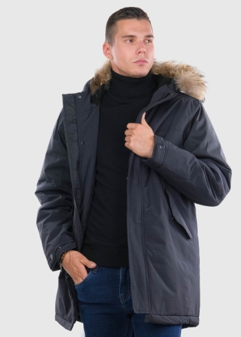 Dino black mens parka with fur trim