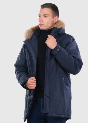 Dino dark blue mens parka with fur trim