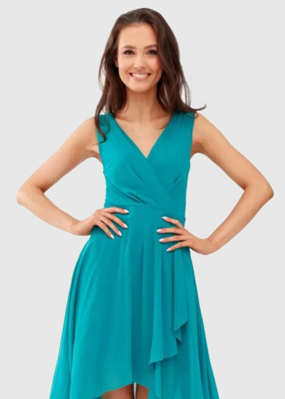 Baila green long evening dress with asymmetric hem