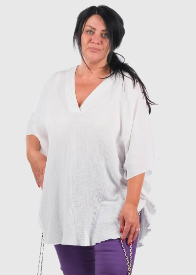 Pilar Plus Size white V-neck blouse
