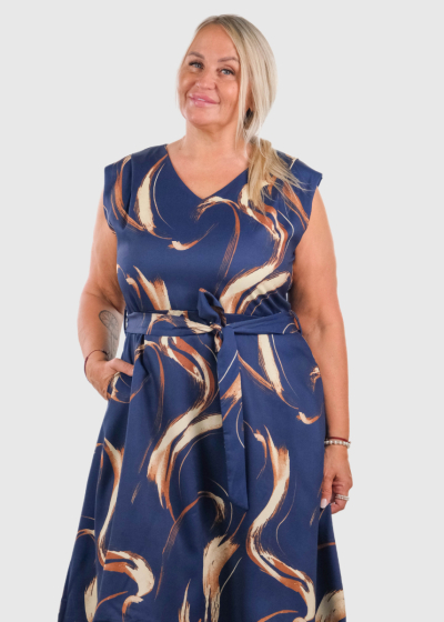 Anzu Plus Size dark blue short evening dress with print