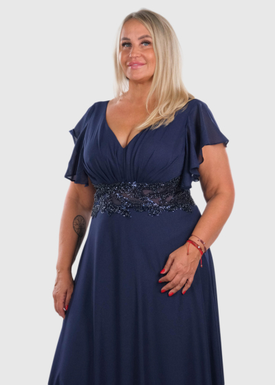 Dominika Plus Size dark blue long evening dress