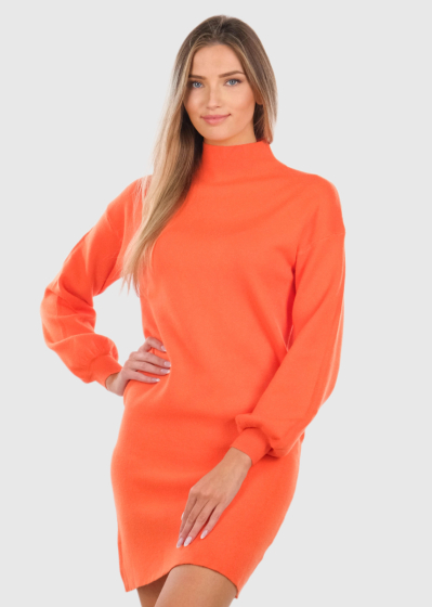Elnare orange high neck sweater dress