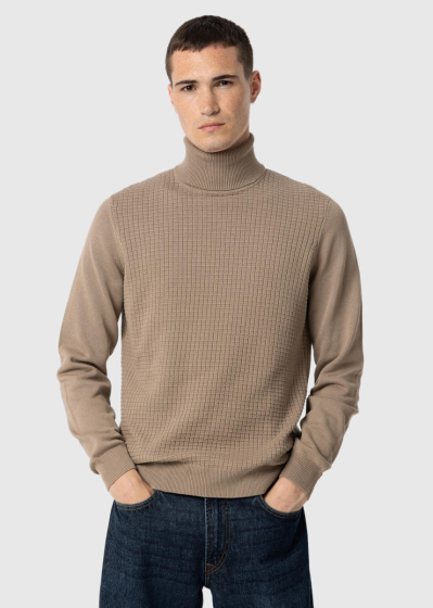 Beige textured high neck sweater