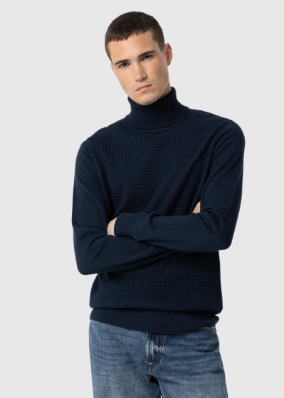 Dark blue textured high neck sweater