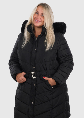 Izel Lielo izmēru melna jaka ar jostu 