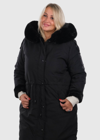 Ilona Lielo izmēru melna jaka ar aukliņas aizdari 