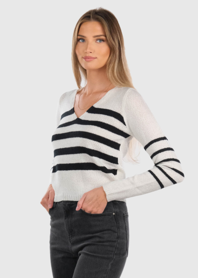 V-neck striped sweater