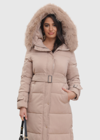 Isalinа бежевая длинная куртка с поясом