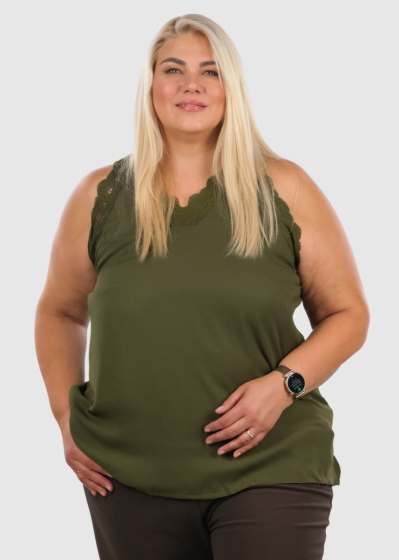 Karina Plus Size khaki thin shoulder straps top with lace inserts
